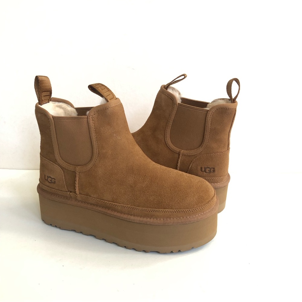 UGG WOMEN NEUMEL PLATFORM CHELSEA CHESTNUT ANKLE BOOTS